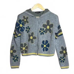 Witty Fox Womens Gray Floral Hoodie Sweater Size XS Y2K